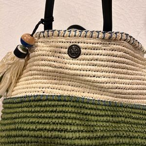 Tory Burch Green and Cream Tote
